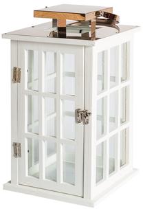 Žvakidė Home4you, stiklas/mediena/metalas, 35 cm, balta sp./skaidri sp./vario sp.