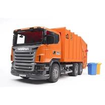 Radijo bangomis valdomi modeliai Bruder Scania R-series, oranžinė sp. Prekė su pažeista pakuote.