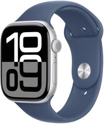 Viedais pulkstenis Apple Watch Series 10 GPS + Cellular 46mm Silver Aluminium Case Denim Sport Band S/M, sudraba krās.