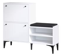 Batų spintelė Kalune Design Fredy, balta sp./juoda sp., 110 cm x 35 cm x 92 cm