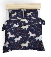 Vaikiškas patalynės užvalkalų komplektas Mijolnir Magic Unicorn 143EPJ1910, mėlyna sp./balta sp./geltona sp., 200 x 220 cm
