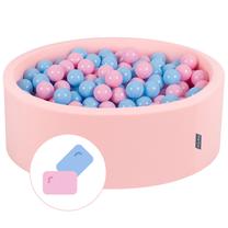 Baseinas su kamuoliukais KiddyMoon Foam Ball Pit Round 200 Balls, 90 cm x 90 cm, 200 vnt, mėlyna sp./rožinė sp.
