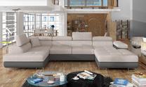 Kampinė sofa Rodrigo Soro 83, Soft 29, pilka sp./smėlio sp., kairinė, 202 x 345 cm x 90 cm