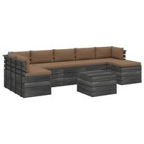 Lauko baldų komplektas VLX 8 Piece Pallet Lounge Set With Cushions, pilka sp./ruda sp., 7 vietų