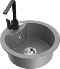 Кухонная мойка Mexen Diego 6512-71-670300-70, гранит, 48.8 см x 48.8 см x 16.7 см, черный цв./серый цв./хромовый цв.