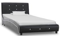 Lova viengulė VLX Faux Leather 280317, 90 x 200 cm, juoda sp., be čiužinio, su grotelėmis