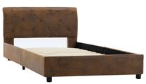 Lova viengulė VLX Faux Suede Leather 284888, 90 x 200 cm, ruda sp., be čiužinio, su grotelėmis