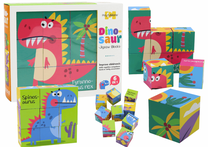 Деревянный кирпич, пазл Lean Toys Dinosaur 6in1, 6 см, многоцветный, 9 шт.