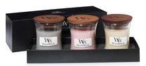 Žvakių rinkinys, aromatinė WoodWick Mini Floral, 30 - 50 h, 85 g, 3 vnt., ruda sp./rožinė sp.