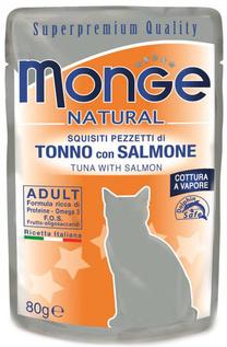 Mitrā kaķu barība Monge Natural Tuna With Salmon Adult, zivs, 0.08 kg