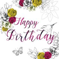 Clear Creations Pink & Yellow Roses Birthday Card CL1401