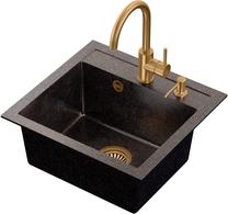 Virtuves izlietne Quadron Johnny 110, granīts, 50 cm x 47 cm x 18.5 cm, melna krās./bronzas krās.