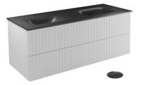 Vonios spintelė su praustuvu Besco Akya Linea, balta sp./juoda sp./pilka sp., 52.5 cm x 131 cm x 50.7 cm