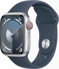 Viedais pulkstenis Apple Watch Series 9 GPS + Cellular 41mm Silver Aluminium Storm Blue Sport Band S/M, sudraba krās.