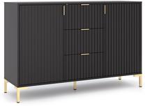 Komoda Flinn 2D FL08, aukso sp./juoda sp., 85.8 cm x 40 cm x 130.5 cm