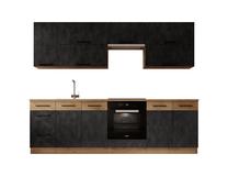 Virtuvės baldų komplektas ADRK Vika 260, ąžuolo sp./juoda sp., 2.6 m