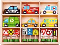 Развивающая игра Tooky Toy Set of Wooden Vehicles and Road Signs, многоцветный, 15 шт.