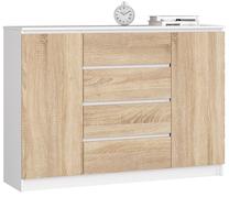 Komoda Akord K140 2D 4SZ CLP, balta sp./sonoma ąžuolo sp., 99 cm x 138 cm x 40 cm
