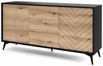 Komoda Piaski Diamond KSZ154, ąžuolo sp./juoda sp., 77 cm x 39 cm x 154 cm