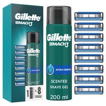 Skūšanās komplekts vīriešiem Gillette Mach 3, 8 Blades + Shave Gel, 200 ml