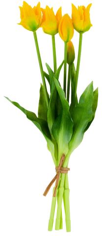 Dirbtinių gėlių puokštė, tulpė, geltona sp./žalia sp., 40 cm