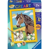 Glezna pēc numuriem Ravensburger CreArt Horse And Kitten, zila krās./brūna krās./zaļa krās., 13 x 18 cm