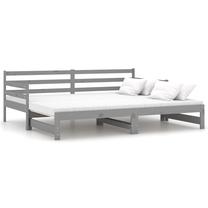 Lova viengulė su ištraukiama papildoma lova VLX Solid Pinewood Pull-out, 90 x 200 cm, pilka sp., be čiužinio, su grotelėmis