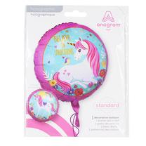 Fooliumist õhupall ümmargune Anagram Magical Unicorn, valge v./roosa v.