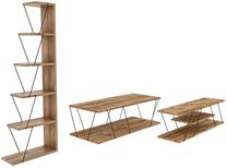 Svetainės baldų komplektas Kalune Design Epsilon Pine Set 3, vidaus, ruda sp./juoda sp.