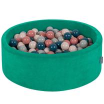 Baseinas su kamuoliukais KiddyMoon Velvet ball pit Round 300 Balls, 90 cm x 90 cm, 300 vnt, mėlyna sp./ruda sp.