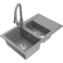Кухонный умывальник с кухонным смесителем Mexen Gaspar, гранит, 73.7 см x 47.5 см x 17.7 см, серый цв.