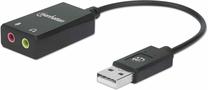 Adapteris Manhattan USB - 3.5mm Mic-in and Audio-Out USB male, 3.5 mm Mic-in/Audio-Out female, melna krās.