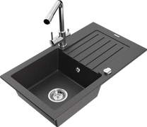 Кухонная мойка Mexen Pablo 6510751010-76+671600-00, гранит, 75 см x 43 см x 16.1 см, black granite+chrome цв.