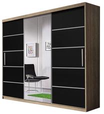 Spinta Idzczak Meble Alba, ąžuolo sp./juoda sp., 250 cm x 61 cm x 218 cm, su veidrodžiu