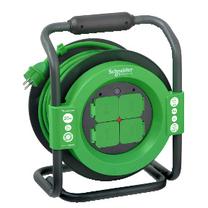 Удлинитель на катушке Schneider Electric, 3 x 1,5 mm², 25 м, IP44, 4 розетки, черный цв./зеленый цв.