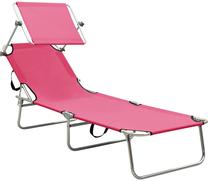 Lauko gultas VLX Folding Sun Lounger w/ Canopy 310327, rožinė sp.