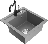 Кухонный умывальник с кухонным смесителем Mexen Vito Grey+Black, гранит, 49 см x 52 см x 21 см, черный цв./серый цв.