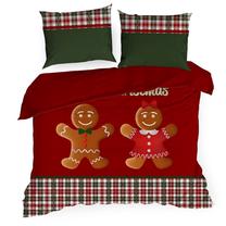 Kalėdinis patalynės užvalkalų komplektas Gingerbreads PTT-002, ruda sp./balta sp./raudona sp., 70 x 80 cm, 140 x 200 cm