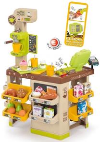 Vaikiška virtuvėlė Smoby Electronic Coffee House 350214, ruda sp./smėlio sp., 63 vnt. Prekė su pažeista pakuote.