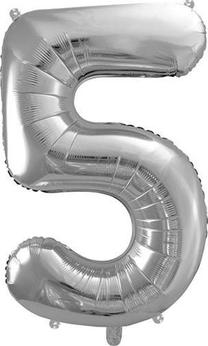 Folinis balionas skaičius PartyDeco Nr. 5, sidabro sp.