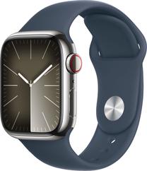 Išmanusis laikrodis Apple Watch Series 9 GPS + Cellular, 41mm Silver Stainless Steel Storm Blue Sport Band M/L, sidabro sp.