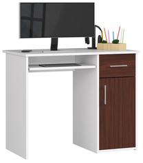 Rašomasis stalas su spintele Akord Pin, 90 cm x 50 cm, 74 cm, balta sp./tamsiai ruda sp.