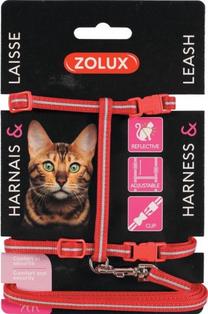 Kaķu siksna ar pavadiņu Zolux Kit 520021RGE, 120 cm x 7 mm, sarkana krās.