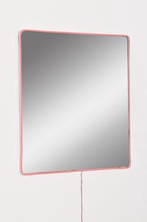Spogulis Kalune Design Square Led, ar gaismu, stiprināms, 50 cm x 50 cm, rozā krās.