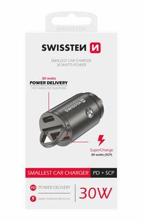 Adapteris Swissten USB-C + SuperCharge 3.0 30 W NANO, USB Type C/USB A, sidabro sp.