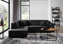 Kampinė sofa Pieretta Poco 10, juoda sp., kairinė, 205 x 260 cm x 80 cm