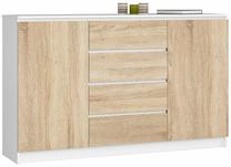 Komoda Akord K160 2D 4SZ CLP, balta sp./sonoma ąžuolo sp., 99 cm x 40 cm x 160.4 cm