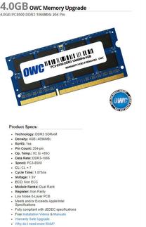 Operatyvioji atmintis (RAM) OWC OWC8566DDR3S4GB, DDR3 (SO-DIMM), 4 GB, 1066 MHz