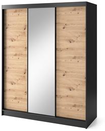 Spinta Esville III, ąžuolo sp./juoda sp., 180 cm x 220 cm x 60 cm, su veidrodžiu