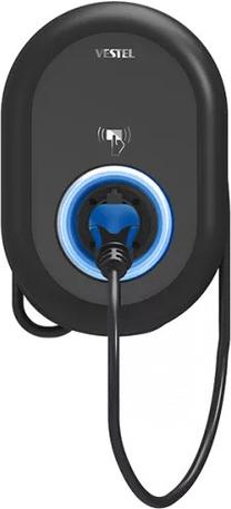 Elektromobiļu uzlādes stacija Vestel Home Plus EVC04-AC22-T2P7, type 2, 7 m, 22 kW, melna krās.
